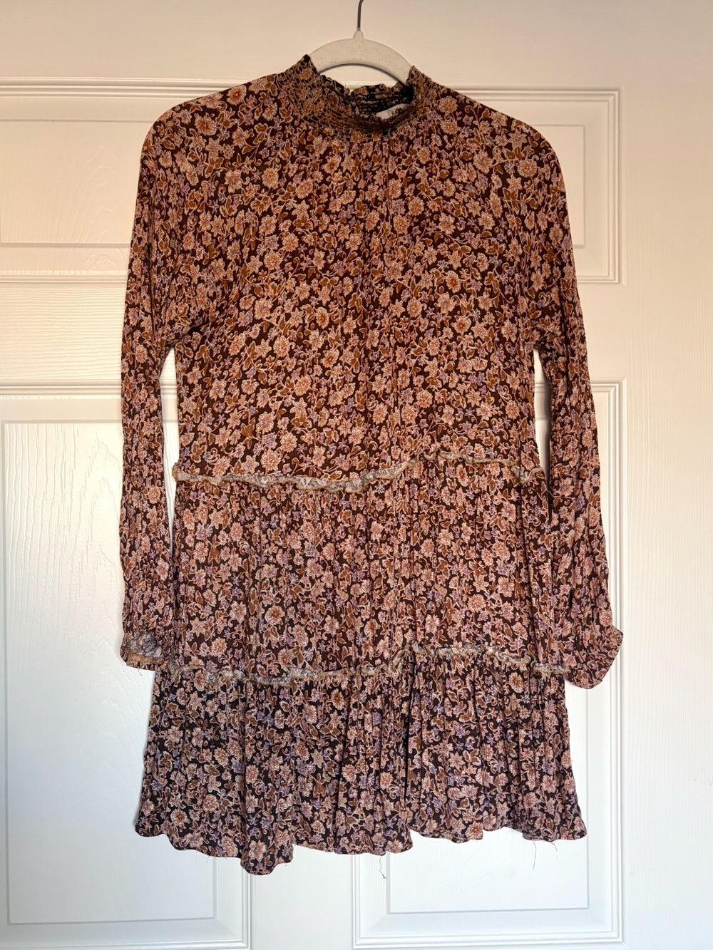 Lush Floral High Neck Long Sleeve Dress — Size Small